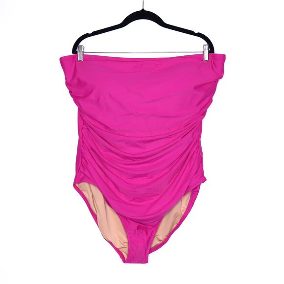J. CREW NEW Gemma Ruched Bandeau One-Piece Swimsuit Radiant Fuchsia Women's 20 - Picture 2 of 14